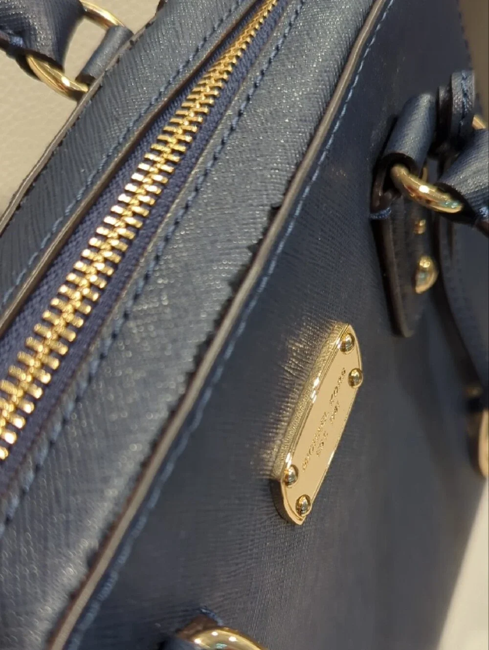 Michael Kors Navy Saffiano Satchel with Gold Hardware Has Callouts** - Picture 3 of 9
